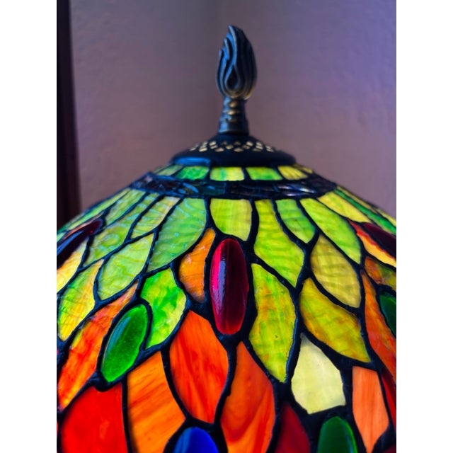 American Mid 20th Century Styled After Tiffany Leaded Stained Glass Dragonfly Table Lamp For Sale - Image 3 of 11