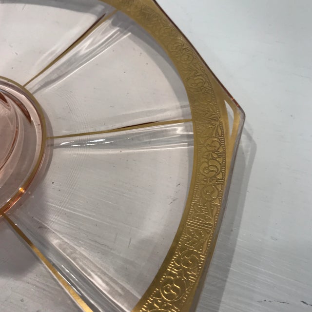 Tiffin Pink Rambling Rose Octagonal Crystal Serving Platter With Center Handle For Sale - Image 9 of 13