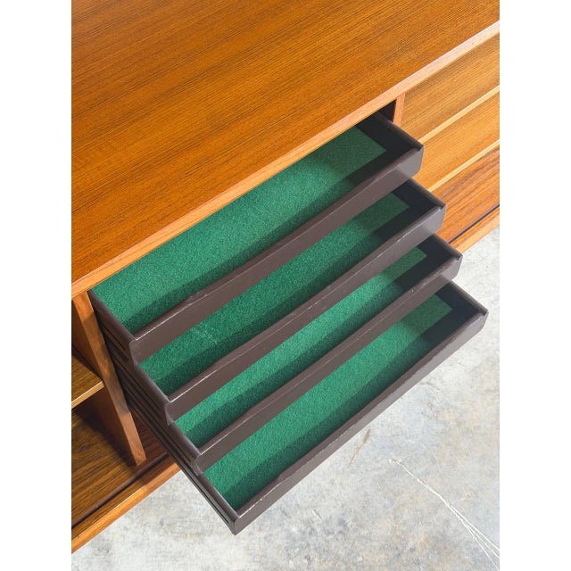 In Style of Svend Aage Larsen for Faarup Mobelfabrik Danish Teak Tambour Credenza With Glass Display Hutch Danish Vintage 1960s For Sale In Los Angeles - Image 6 of 16