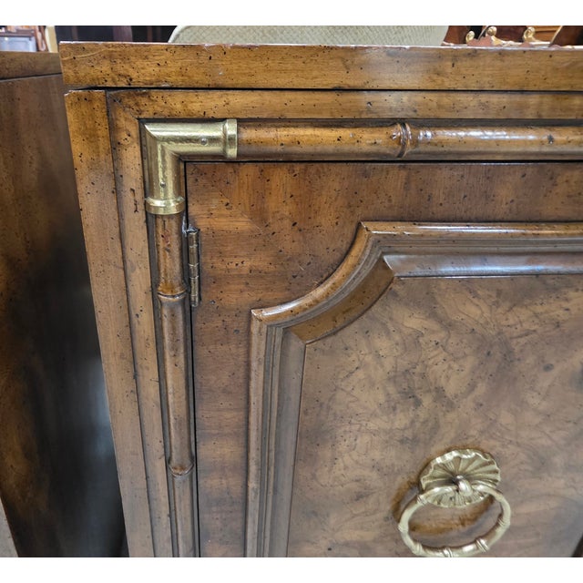 Pair of Mid 20th Century Weiman Faux Bamboo Burl Pagoda Vitrines on Matching Cabinets For Sale - Image 17 of 18