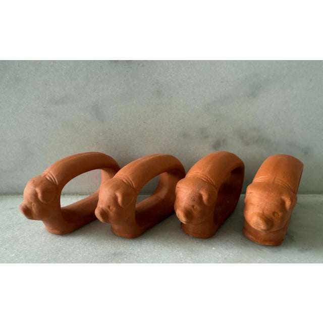 Ceramic Set of 4 Vintage Terra Cotta Pig Napkin Rings For Sale - Image 7 of 9