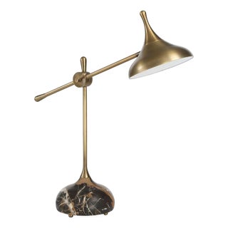 Organic Modern Espresso Marble & Brass Adjustable Desk Lamp For Sale