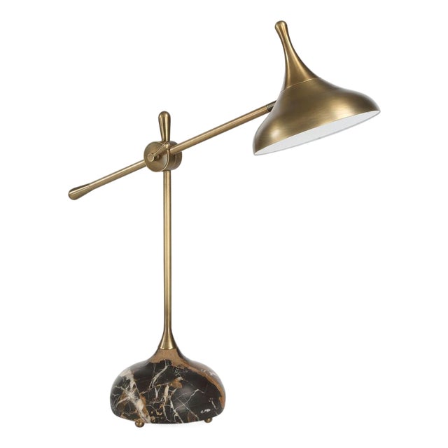 Organic Modern Espresso Marble & Brass Adjustable Desk Lamp For Sale
