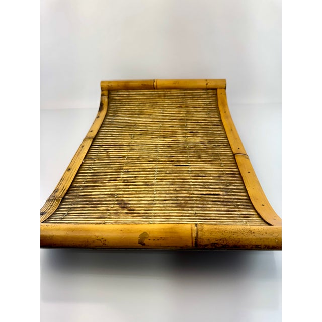 Vintage Japan Bamboo and Woven Reed Serving Tray With Rolled Bamboo Handles For Sale In Little Rock - Image 6 of 11