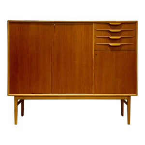 Mid Century Modern Teak Highboard Sideboard | Swedish Credenza by Beril Fridhagen for Bodafors, Vintage Scandinavian Bar Cabinet, 1960s
