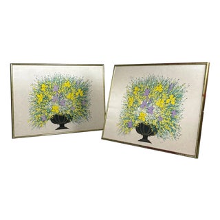 Fabbriziani, Floral Still Lifes, Screenprints on Silk, 1970s, Set of 2 For Sale
