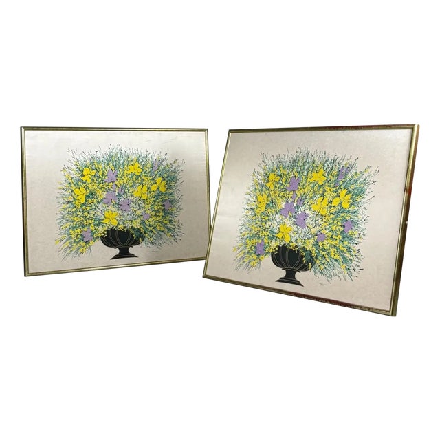 Fabbriziani, Floral Still Lifes, Screenprints on Silk, 1970s, Set of 2 For Sale