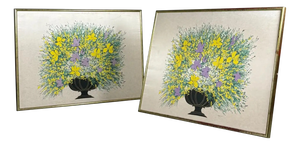 Fabbriziani, Floral Still Lifes, Screenprints on Silk, 1970s, Set of 2