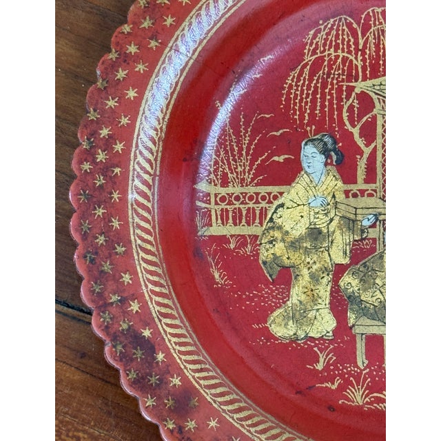 Traditional Red and Gilt Papier Mache Wine Coaster For Sale - Image 3 of 6