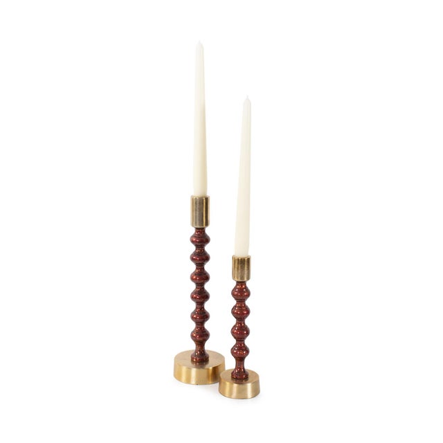 Sharma Crimson Gold Rounded Candlestick- Tall For Sale - Image 9 of 11