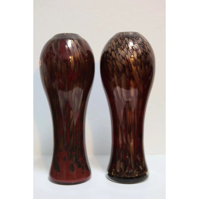 Murano Mid-Century Ruby and Avventurina Murano Glass Vases - a Pair For Sale - Image 4 of 8