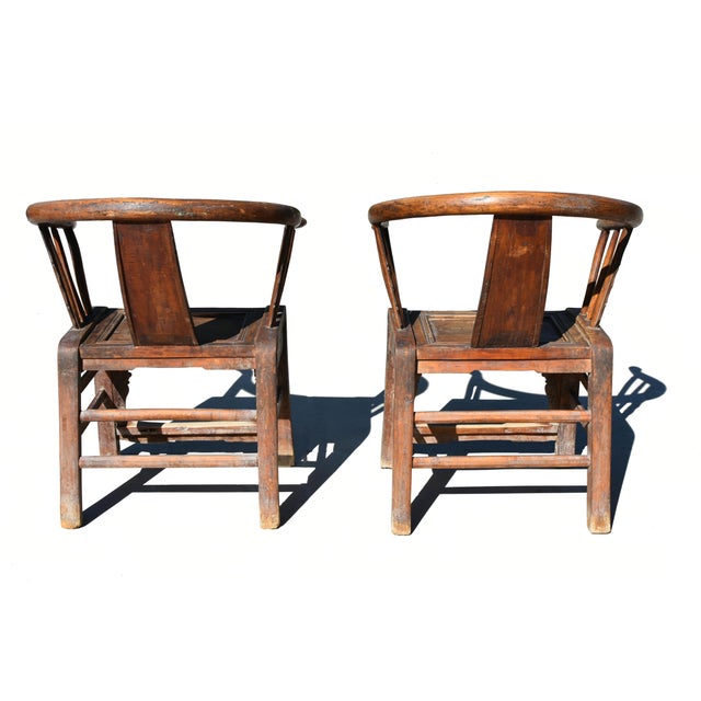 Early 19th Century 19th Century Original Chinese Horseshoe Chairs- a Pair For Sale - Image 5 of 12