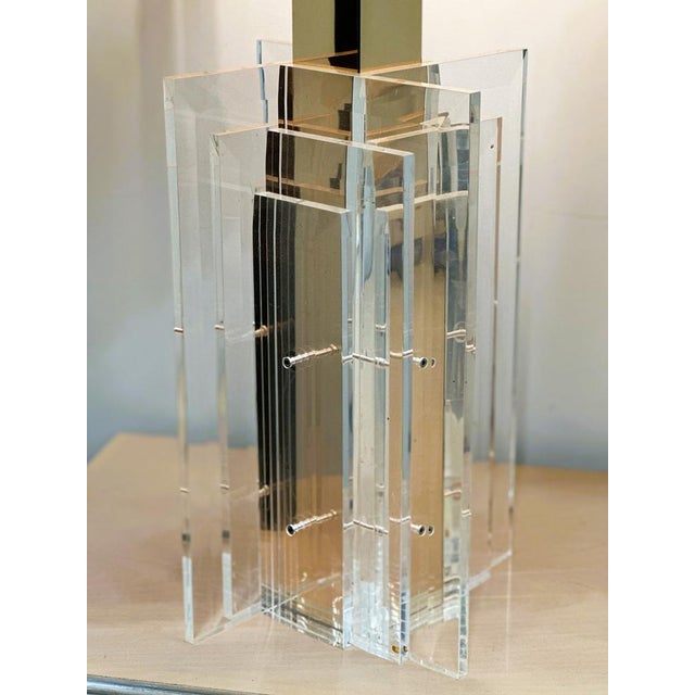 Large Brass & Acrylic Glass Architectural Table Lamp, 1970s For Sale - Image 12 of 16