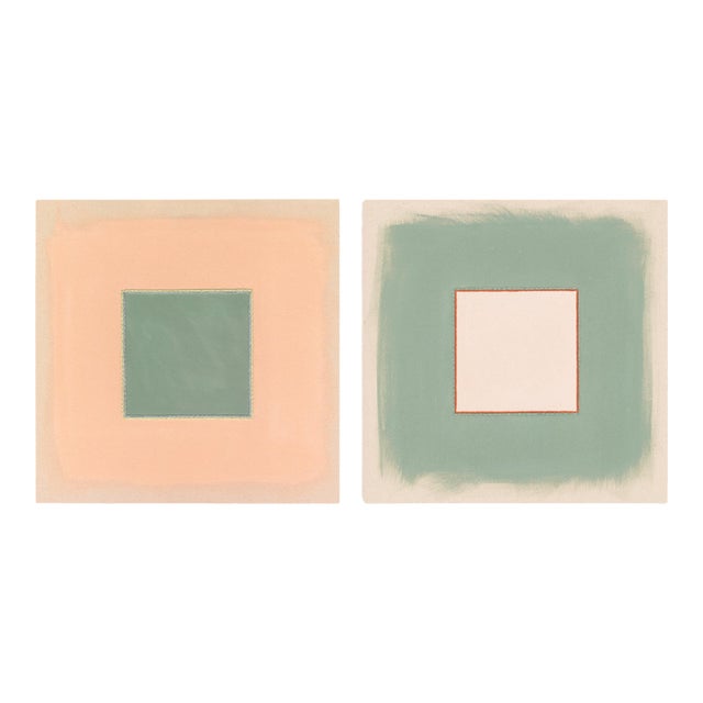 Pair of Sage Green, Pale Pink and Peach Abstract Art Prints | Set of 2, 30 X 30 In. Prints, Unframed For Sale