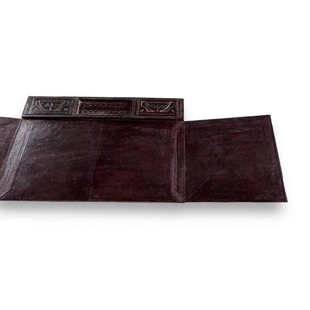 Textile Large 20th Century North African Hand-Tooled Foldable Leather Writing Desk Pad Blotter, 1950s For Sale - Image 7 of 14