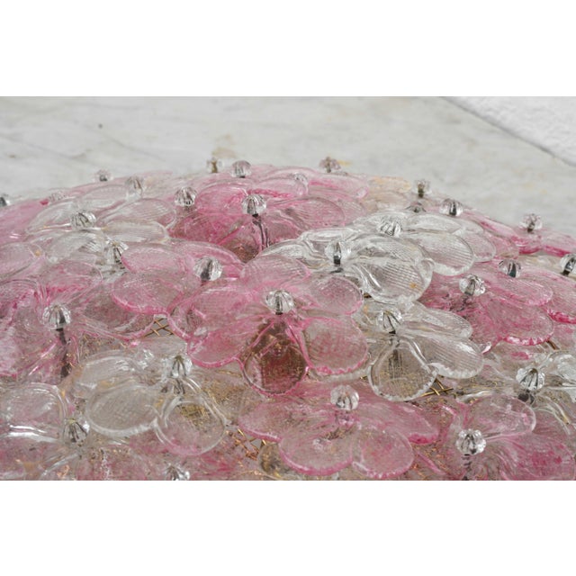Glass 1970s Wonderful Extra Large Size Pink Murano Glass Ceiling Light Flower by Seguso For Sale - Image 7 of 15