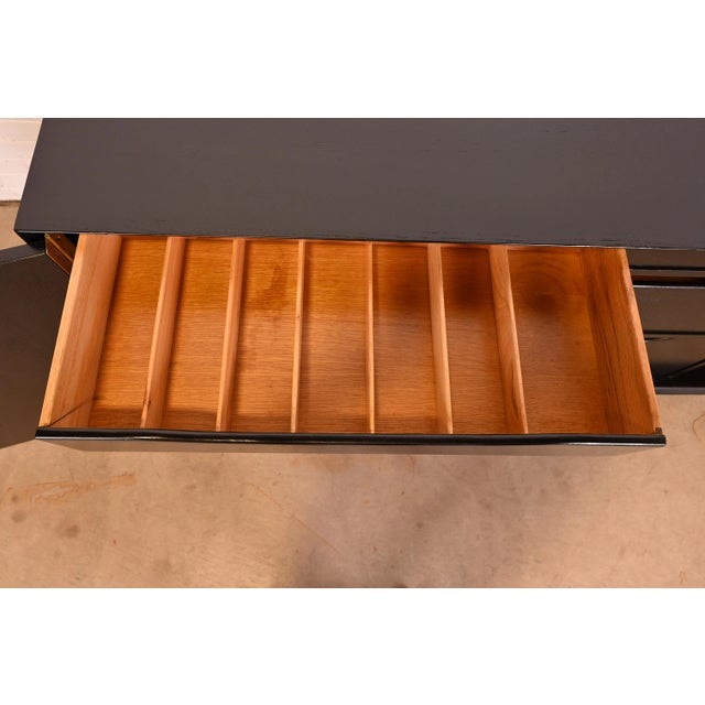 Wood Karpen of California Black Lacquered Sideboard or Bar Cabinet, Newly Refinished For Sale - Image 7 of 13
