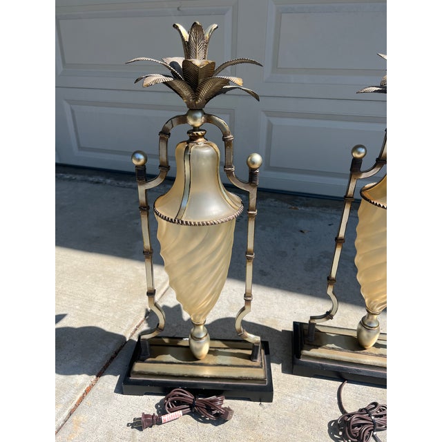 Uttermost Pair of Vintage Uttermost Cut Crystal and Metal Pineapple Table Lamp For Sale - Image 4 of 9
