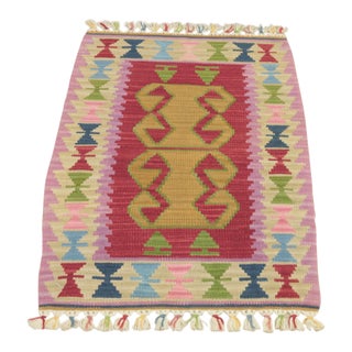 1960s Scandinavian Style Rams Horn Design Turkish Oushak Kilim Rug For Sale