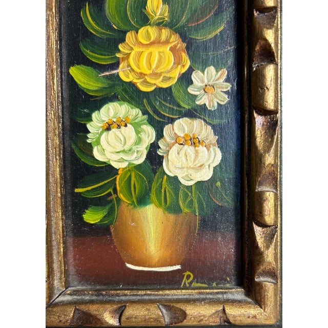 1960s Vintage Small French Oil Painting of Flowers in Wood Frame For Sale - Image 5 of 6