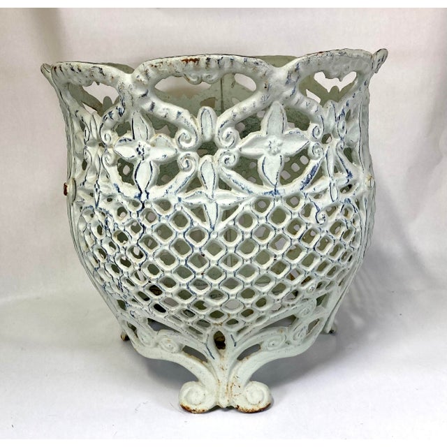 Large Vintage Cast Iron Victorian Style Open Lacework Planter For Sale - Image 10 of 11