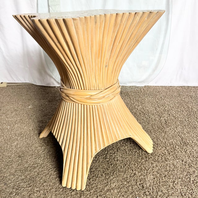 Brown Boho Chic McGuire Style Sheaf of Wheat Rounded Square Glass Top Dining Table For Sale - Image 8 of 9
