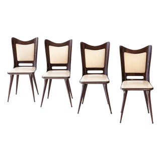 Vintage Italian Beige Skai and Wood Dining Chairs, 1950s, Set of 4 For Sale
