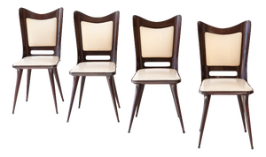 Vintage Italian Beige Skai and Wood Dining Chairs, 1950s, Set of 4