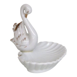 Porcelain Swan Figurine With Gold Trim Shell Trinket Dish Made in Japan 4857b For Sale