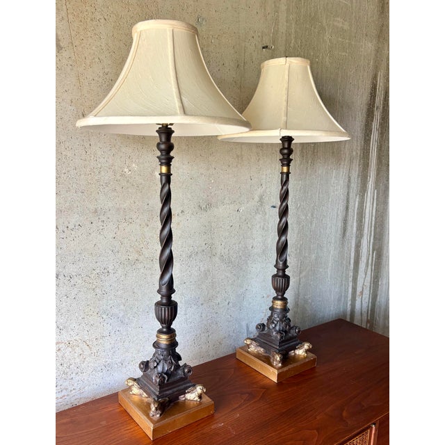 Wood 1970s Hollywood Regency Carved Wood and Gilt Rabbit Table Lamps - a Pair For Sale - Image 7 of 9
