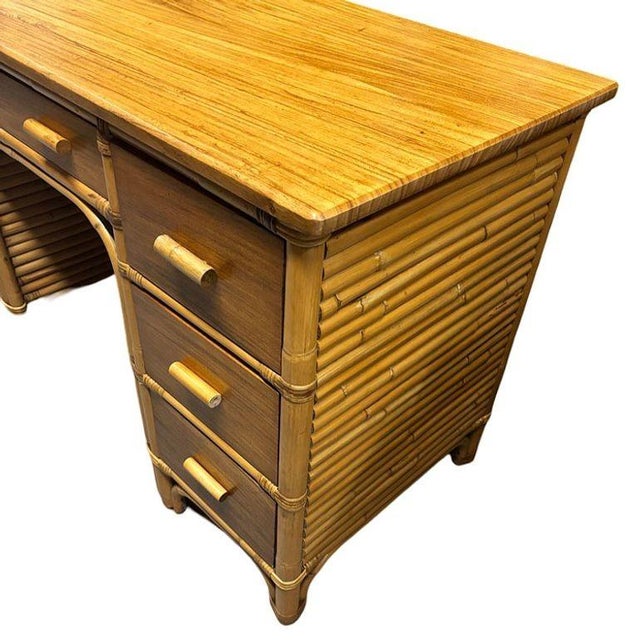 Wood 1940s Restored Bespok Vertically Stacked Rattan Writing Desk W/ Mahogany Top For Sale - Image 7 of 9