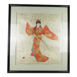 1987 Hisashi Otsuka Lady of Floating Blossom Mixed Media Art