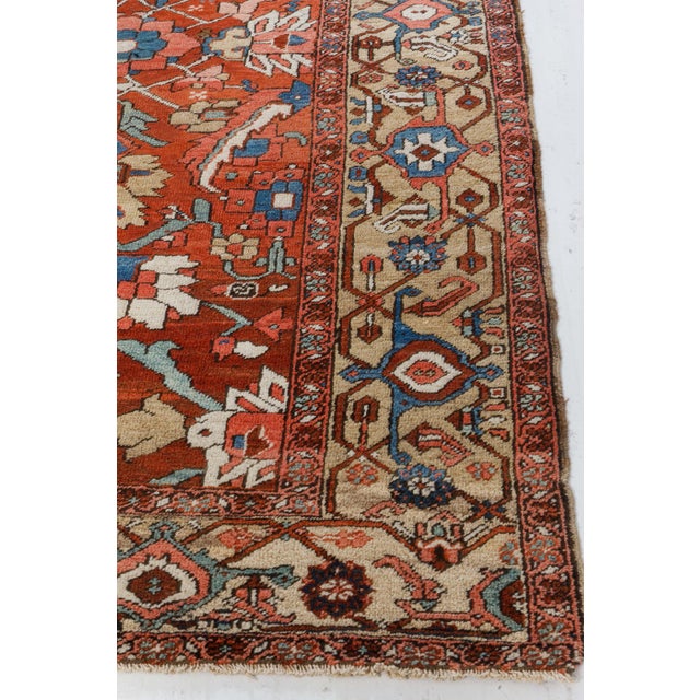 Blue 1920s Persian Heriz Rug in Blue, Pink, Red, White, and Yellow For Sale - Image 8 of 13