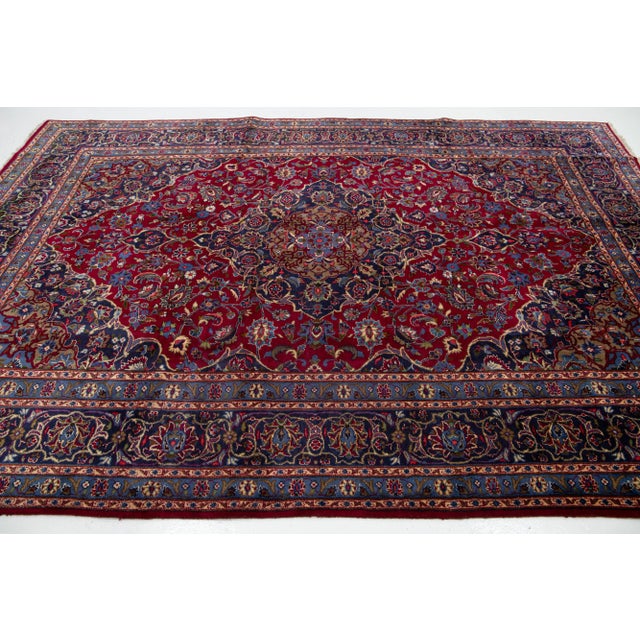 Vintage Medallion Red Wool Rug Persian Kashan From the 1940s For Sale - Image 10 of 10