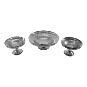 1970s New Set of 3 Silver Fruit & Sweet Dishes With Embossed Pierced Borders-