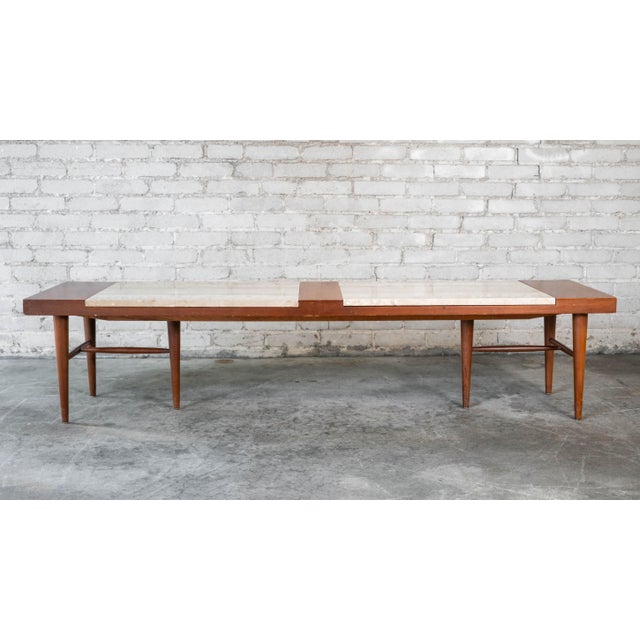 1960s American of Martinsville Walnut & Travertine Coffee Table For Sale In Boston - Image 6 of 13