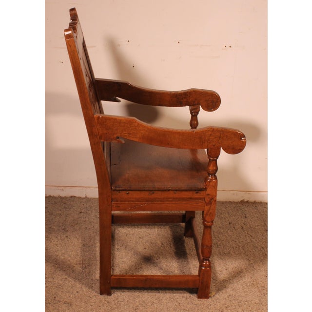 Wood High-Back Armchair in Oak, 1800s For Sale - Image 7 of 11