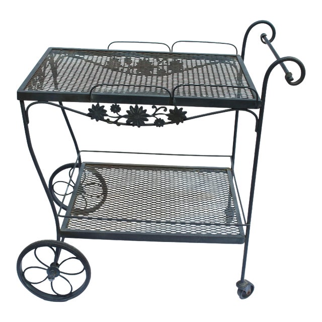 Circa 1980s Wrought Iron Bar Cart by Russell Woodard For Sale