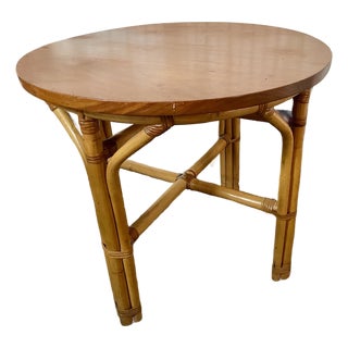 Mid 20th Century Bamboo/Rattan Small Round Side Child's Occasional Table Wood Top For Sale