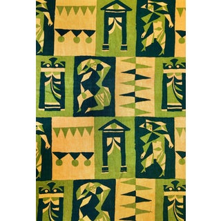 1960s Hand Printed Linen Fabric With Tribal Design by Gayonnes For Sale