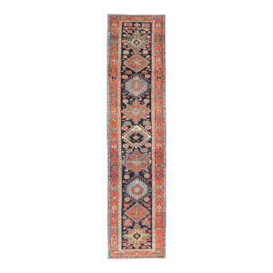 Antique Heriz Serapi Runner With Colorful Highly Stylized Medallion Design