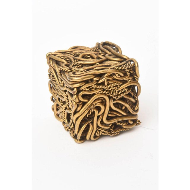 Vintage Signed Yascal French Bronze Twisted Square Cube Sculptures Pair Of For Sale In Miami - Image 6 of 11