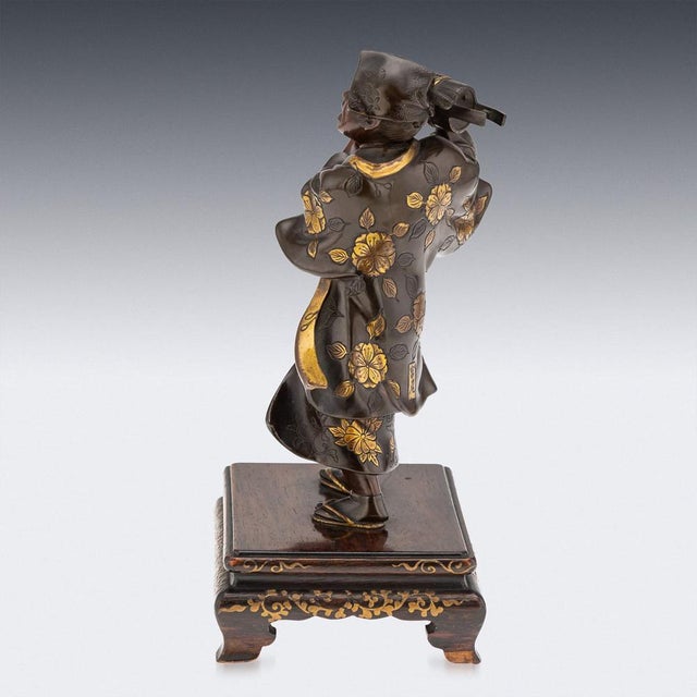 Antique Japanese Gilt Bronze Kawaraban Figurine from Miyao Eisuke Company, 19th Century For Sale - Image 4 of 18