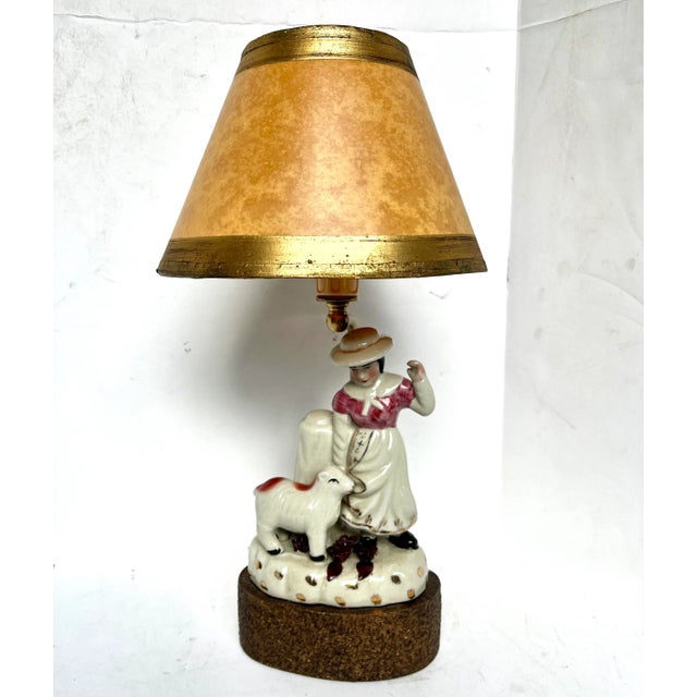 Staffordshire Vintage Staffordshire Girl With Lamb Lamp For Sale - Image 4 of 13