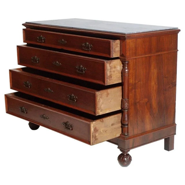 - 19th-century Italian elegant Art Nouveau neoclassical commode - Solid walnut and walnut veneer with marble top - All...