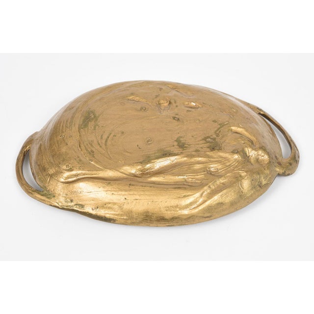 Art Nouveau Figural Nude Woman With Owl and Moon Floral Tray For Sale - Image 10 of 10