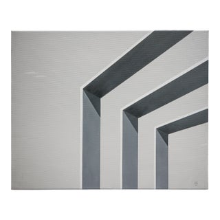 Scott Woodard "Silent but Deadly" Gray Toned Abstract Surrealist Architectural Painting, 2018 For Sale