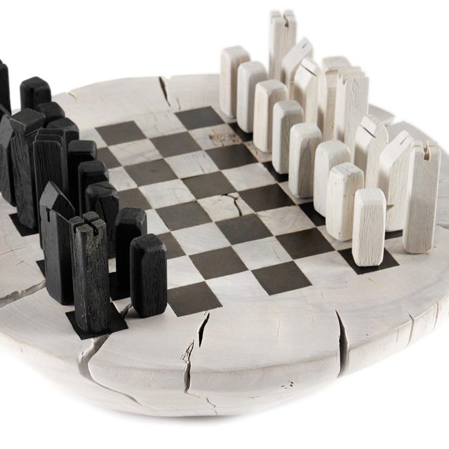 2020s Four Hands Modern Chess Set - Aged Metal, White Base For Sale - Image 5 of 10