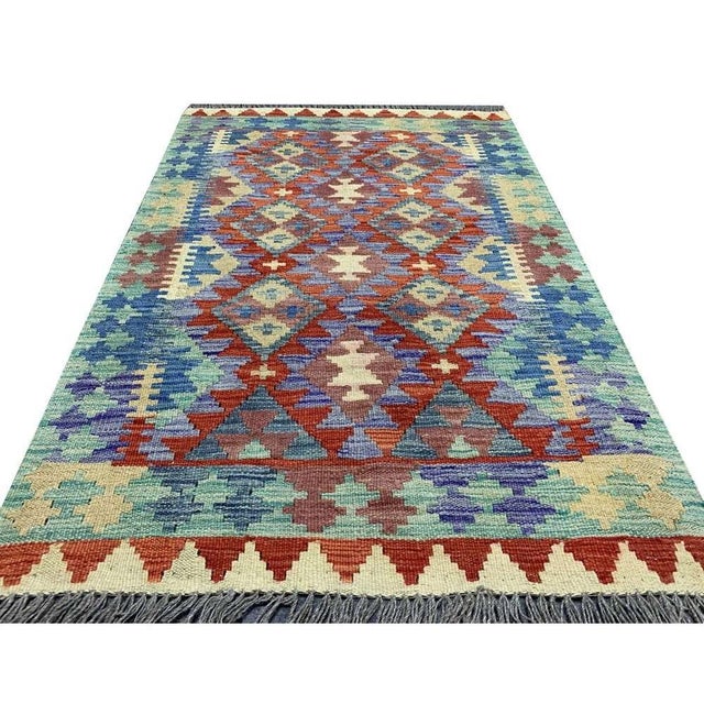 New Afghan Chobi Hand Woven Veg Dyed Wool Kilim Area Rug 4.1 X 2.8 Ft For Sale - Image 4 of 11