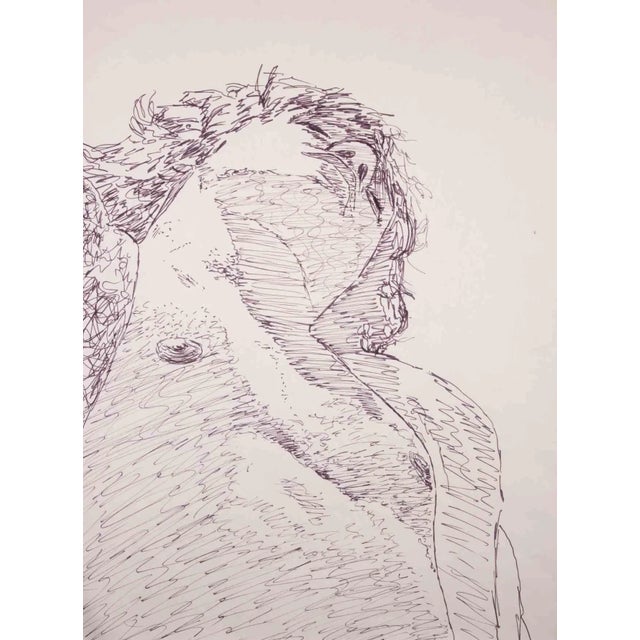Anthony Roaland, Portrait of Young Man, Original Pen Drawing, 1980s For Sale